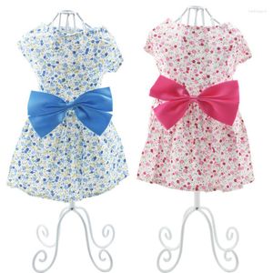 Vestuário para cães primavera/verão vestido para animais de estimação com laço roupas fofas para cães gatos vestidos florais pequenos animais de estimação chihuahua yorkie vestidos de casamento