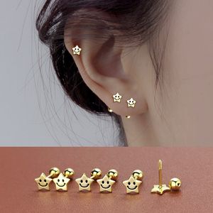 Brincos de estrela sorridentes para mulheres meninas coreanas cor de ouro pequeno pequeno Ear piercing daith helix cartilagem jóias de humor