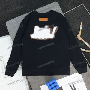 Xinxinbuy Men Designer Hoodie Sweatshirt 23SS läderbrev broderi långärmad kvinnor svart grön brun grå m-2xl