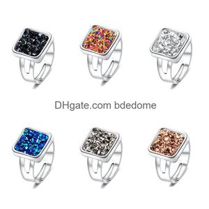 Solitaire Ring Fashion Druzy Stone Rings for Women Healing Crystal Faux Natural Sier Finger New Luxury SMyckespresent Drop Delivery Dhmdh