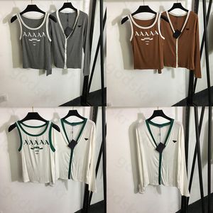 Letter Print Vest V Neck Cardigan Women Fashion Breathable Long Sleeve Knitted Coat Sexy Camisole