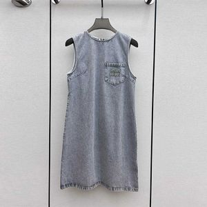 Basic & Casual Dresses style loose sleeveless vest skirt with embroidered letters washed thin denim unique dress super beautiful autumn