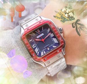 Square Simple Roman Tank Dial Mens Watches Line Skeleton Red Blue Black Case Clock Quartz Waterproof Calendar Classic Model WristWatch Valentine's presents