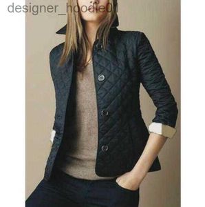 Women's Down Parkas Fashion-UK Women Quilted Jackets Suit England Brit Jacket Blazers Single Breasted London Slim Coat Long Sleeve Ladies Plaid Outw L230915