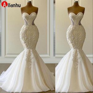 NEUE 2022 Sexy Vestido De Novia Meerjungfrau Brautkleider Formale Brautkleider Schatz Stickerei Spitze Applikationen Kristall Perlen Lux6176c