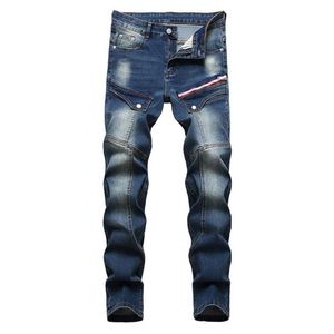 Men's Jeans Mens Multi Pockets Patchwork Cargo Trendy Plus Size Zipper Stretch Denim Slim Straight Pants Trousers2675