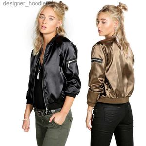 Mulheres Down Parkas Atacado- Inverno Mulheres Curto Acolchoado Bomber Jacket Manga Completa O-pescoço Sólido Casual Jaqueta Básica Brilhante Seda Top Trendy Coat L230915