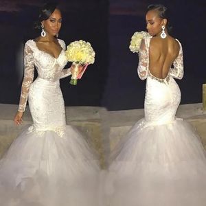 Abiti da sposa avorio Abiti da sposa bianchi Sirena Tromba formale Manica lunga Cerniera Stringata Nuovo Taglie forti Applique in tulle senza schienale personalizzato Sweetheart