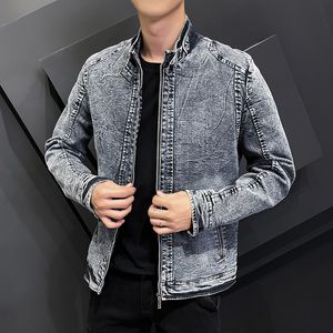 Giacche da uomo Giacca di jeans americana retrò Cappotti da uomo Colletto in piedi attillato slim per giacca calda autunnale con cerniera casual Abbigliamento 230915