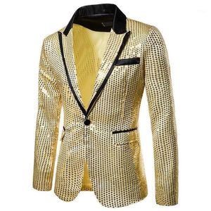 Homens brilhantes ouro lantejoulas glitter embelezado blazer jaqueta boate blazer festa de casamento terno jaqueta palco cantores roupas1220l