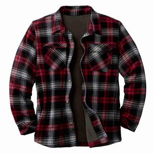 Herrklänningskjortor Fashion Plaid Shirt Jacket Långärmad quiltfodrad borstad flanell robust lapel krage ärm lös yttre231b