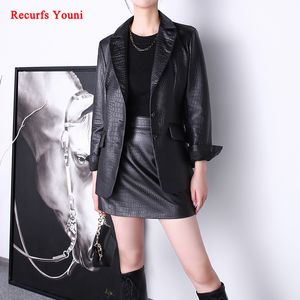 Dwuczęściowy Dres Blazer i spódnice Ustaw luksusowy wzór wydrukowany oryginalny skórzany Slim Fit 2 Kobiety Chic Suit Jupe 230914