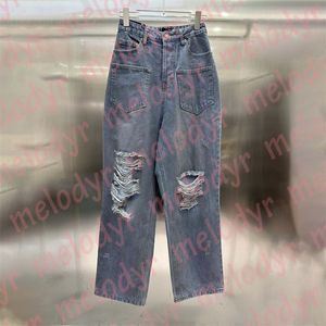 Pantaloni jeans dritti firmati da donna alla moda con buco alla moda Pantaloni jeans larghi a gamba larga con fondo streetwear