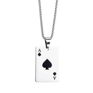 Anhänger Halsketten Edelstahl Hip Hop Silber Herren Spielkarten Poker Halskette Pik Ahearts A In Games Charm Modeschmuck inkl. Dhmen
