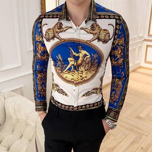 Camisa Masculina Longeeve Shirt Man Four Golden Leopard Print Slim Fit Casual Shirts Summer New Mens Club Social Top226b