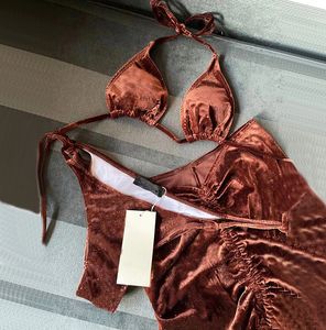 Yaz Kadife Push Up Bikinis Tasarım Tanga Biquini 2023 Bandage Brezilya Mikro Üç Parça Bikini Setleri Moda Seksi Mayo Etek Tasarımcı Mayo Monokini S-XL