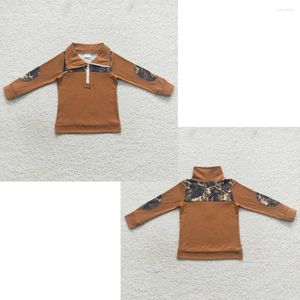 Kläder sätter grossist västra butik baby pojkar kläder armé gröna zip-up långärmad topp för t-shirt barn