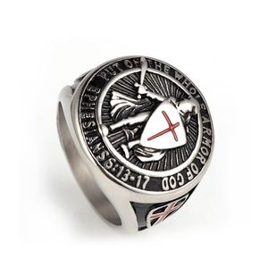 Solitaire Ring Knights Templar Crusader Emblem Masonic Cross Rings Jewel Stainless Steel Gold Red Enamel Men Sword Shield Ephesians Ar Dhpvw