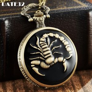 Relógios de bolso animal aranha escorpião relógio preto bronze caso masculino pingente colar corrente relógio masculino coleção presente reloj atacado