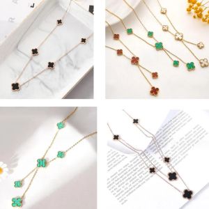 7Style Classic Clover Necklace for Women 4/4 Leaf Flower Double Layer 18K Gold Plated Party Mother Mother Thanksiving Christmas Gift Necklace Jewelry Girls