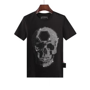 Pleinxplein camisetas masculinas crânios letras de metal bordado couro plein plano tendência da moda europeia em torno do pescoço camisas pp wh292u