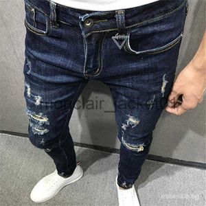 Herrenjeans Social Smart Guy Celebrity Online Sensation Trendige Herren Herbst und Winter Neue koreanische Slim Blue Ripped Ankle-Tied Jeans Scratch J230915