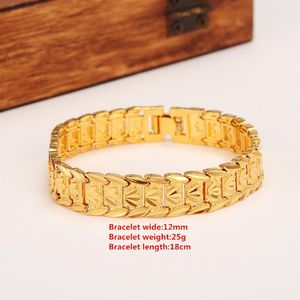 Eternal Classics Wide ID -armband 14K Verklig solid gul guld Dubai Bangle Women Men's Trendy Hand Watchband Chain Jewelry262o