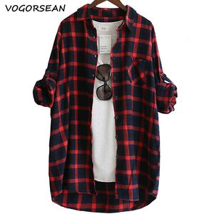 Women's Blouses Shirts Women Blouse Shirt Loose Casual Plaid Shirts Long Sleeve Large Size Tops Womens Blouses Red Green 230915