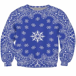 Print Blue Bandana Crewneck Sweatshirt Hip Hop Streetwear Women Fashion Clothing Men Jumper Tops Harajuku Hoodies262q