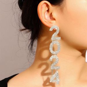 Dangle Earrings Fashion Rhinestone 2024 Digital Pendant Drop Christmas Gift For Women Crystal Geometric Long Hanging