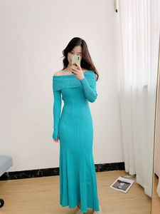 Självporträtt Ocean Blue One Line Neck Slim Fit Wrap Hip Fishtail Long Dress