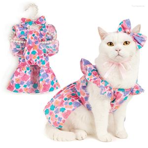 Cão vestuário colorido coral roupas pet princesa vestido verão fino teddy bichon fruta saia filhote de cachorro bonito xs-xl