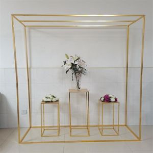Shiny Gold Rectangle Arch with Plinths Welcome Sign Rack Wedding Decoration Pergola Flower Balloon Backdrops Stand Metal Frame Par306N