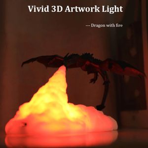 装飾的なオブジェクトの置物3D印刷火山ドラゴンランプナイトライトムーンライトキッズ睡眠子供のための充電式USBクリスマスギフト230914
