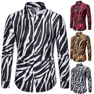 Men Streetwear US Size Shirt Zebra Skin Printed Tuxedo Party Shirt Long Sleeve Light Weight Office Male Fashion3185