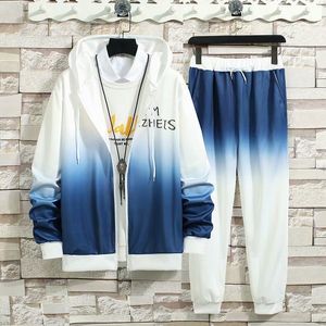 Mens Tracksuits Hooded Sweatshirt Sports Suit Autumn Gradient Tiedye Fashion Zip Cardigan Jacket 230914