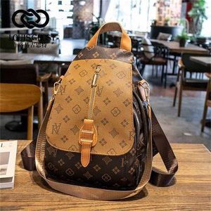 Billig 80% rabatt 2023 Spring New Leisure ryggsäck Trendigt tryck Kontrast Color Fashion Outdoor Versatility Stor kapacitetskod 899