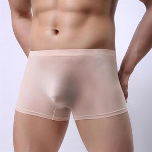 Underpants Sexy Men Underwear Ice Silk Boxers Shorts Homme Thin Semi-transparent Panties Man Solid U Convex Pouch Cueca M-XXL302w