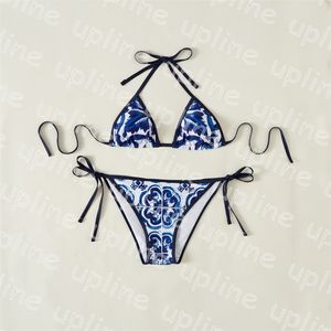 Kvinnor Sexig BRA Set Classic Print Thong Swimwear Metal Letter Two Piece Biquinis Designer Halter Swimsuit