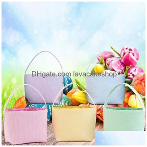Other Festive Party Supplies Wholesale Striped Easter Basket Seersucker Plaid Candy Gift Bucket Kid Toy Storage Bag Portable Food Bask Dhhst