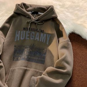 Erkek Hoodies Sweatshirt Erkek ve Kadın Sokağı Kahverengi Hoodie 2023 İlkbahar ve Sonbahar Amerikan Graffiti Baskı Vintage Top Hoodie Erkek Sweatshirt Hoodie 230914