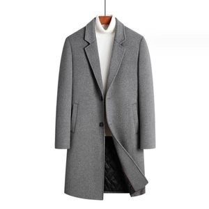 جديد متوسطة الطول الصوف مزيج Overcoat الرجال الصلبة لون فضفاضة غير رسمية معطف الصوف معطف الصوف الفاخرة V- رقبة الجيوب معطف الذكور الذكور