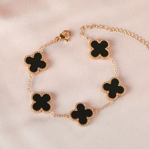 New four-leaf clover bracelet double-sided van titanium steel cleef does not fade color five-sided leaf grass hand ornament net red book ins to send girlfriend