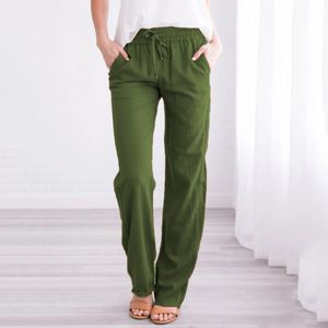 Women's Pants Casual Straight Loose Solid Color Cotton Linen Wide Leg Long Summer Pantalon Elastic Waist Trousers 230914