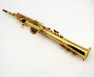 Eastern music gold lacquer straight Soprano Saxophone with two necks 000