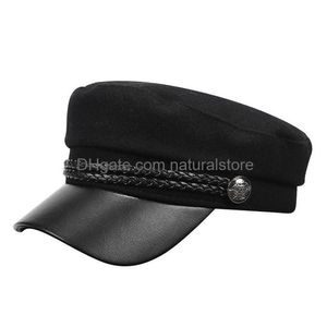 Berets swobodne modne marynarka wojenna czapki wojskowe Kobiety bawełniane beret płaski ciężarówek vintage sportowa skórzana czapka upuszczona dostawa moda dostęp DHHVC