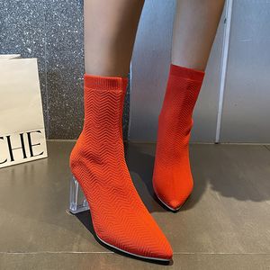 Boots Women's Fashion High Heels Shoes 2023 Autumn Winter Simple Stretch Short Boots Women Pointed Knit Socks Boots Zapatos De Mujer 230914