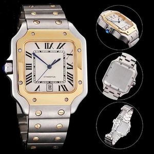 Top Quality Silver-Gold Men Watch Classic Square Design Aço Inoxidável Mens Relógios Movimento Automático Glide Sweep Move Wristwa300p