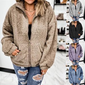 Feminino plus size jaqueta de lã de lã outerwear outono e inverno cardigan jaquetas casaco curto cor pura roupas femininas227s