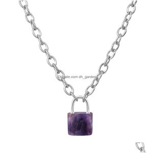 Pendant Necklaces Factory Wholesale Natural Healing Crystal Gemstone Square Lock With 20Inches Alloy Chain Necklace Drop Del Dhgarden Dh0Jr